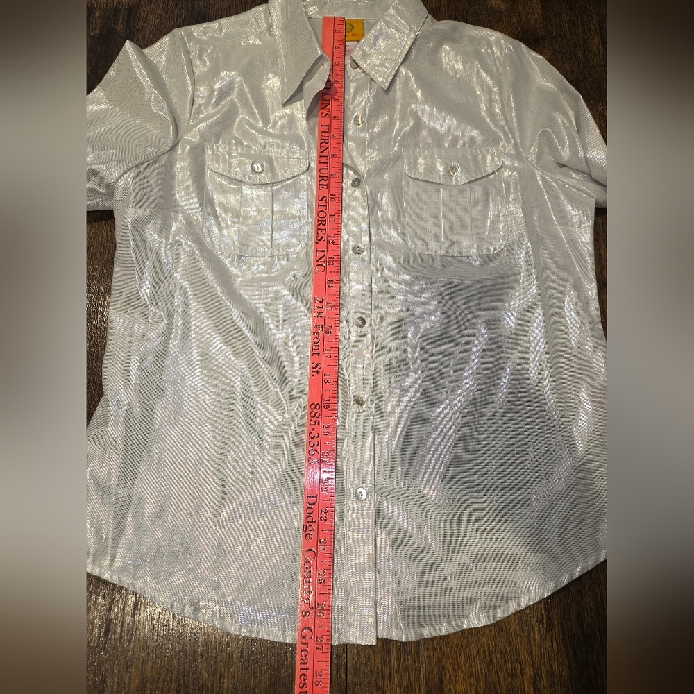 Ruby Rd. White Metallic Button Down Shirt - Picture 7 of 8